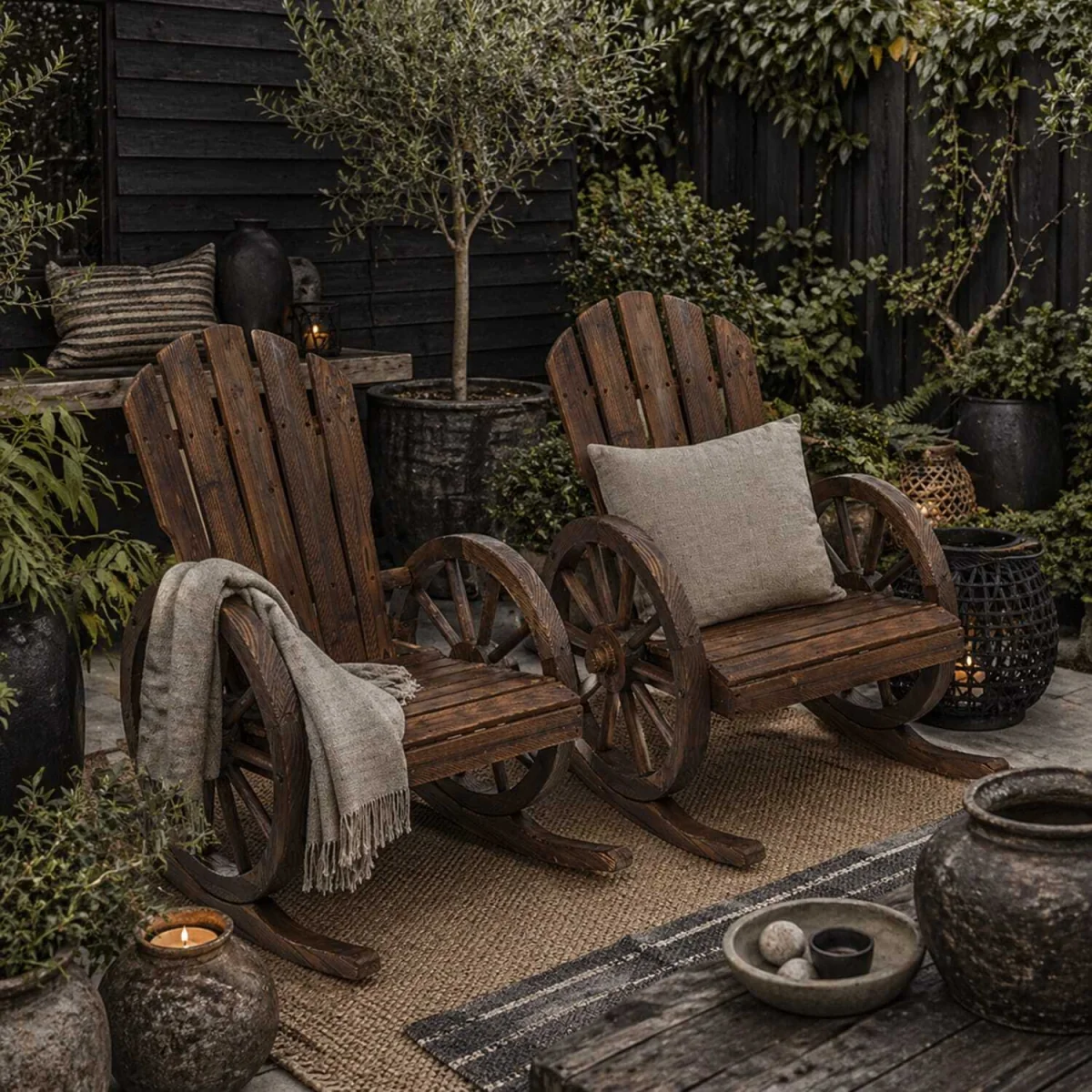Bamo Set of 2 Dark Wood Adirondack Rocking Chairs. – image 1