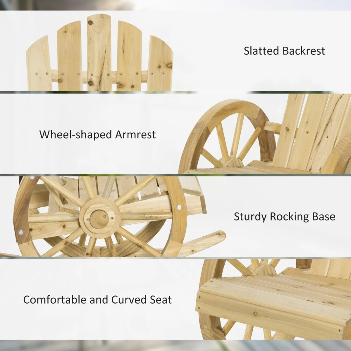Bamo Set of 2 Natural Fir Wood Rocking Adirondack Chairs with Reclining Back – image 2