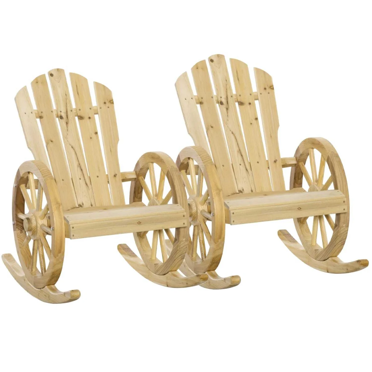 Bamo Set of 2 Natural Fir Wood Rocking Adirondack Chairs with Reclining Back – image 3