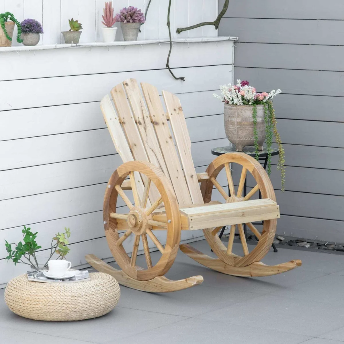 Bamo Set of 2 Natural Fir Wood Rocking Adirondack Chairs with Reclining Back – image 4