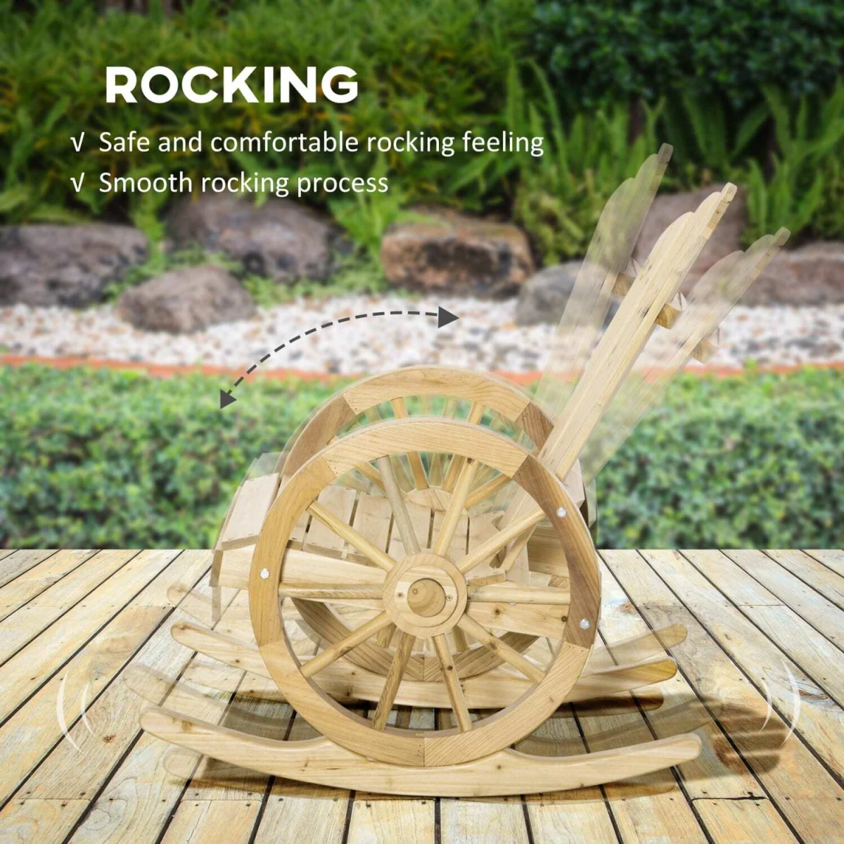 Bamo Set of 2 Natural Fir Wood Rocking Adirondack Chairs with Reclining Back – image 6