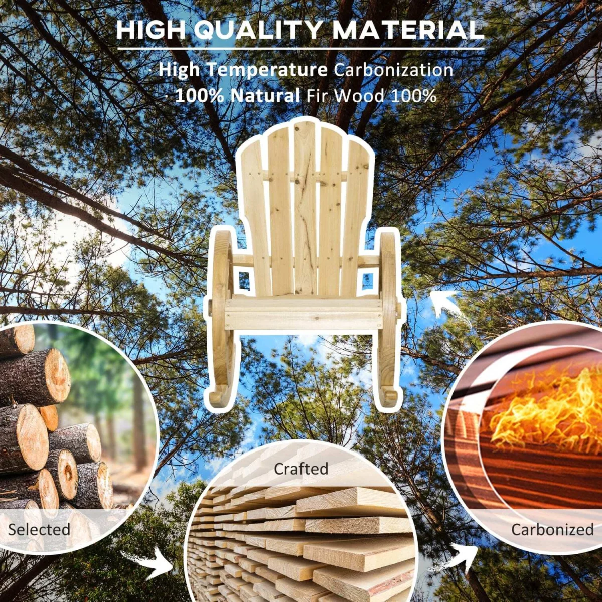 Bamo Set of 2 Natural Fir Wood Rocking Adirondack Chairs with Reclining Back – image 8
