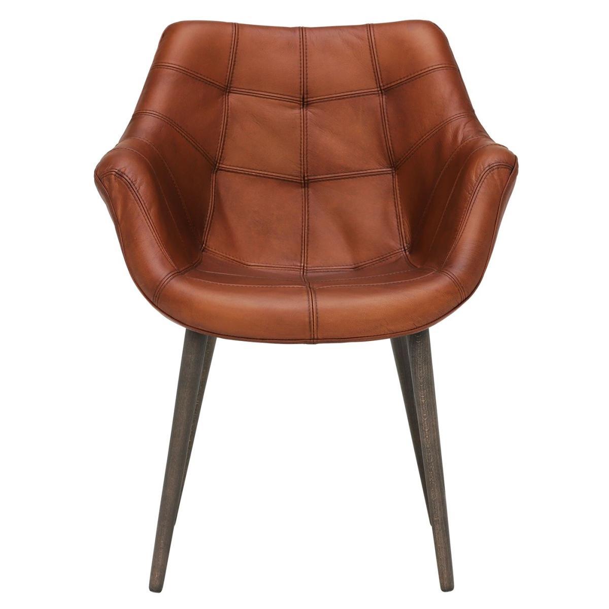 Leather Dining Chair - Brown - Leather - Quilted - W60 x D62 x H84cm - Barker & Stonehouse – image 2