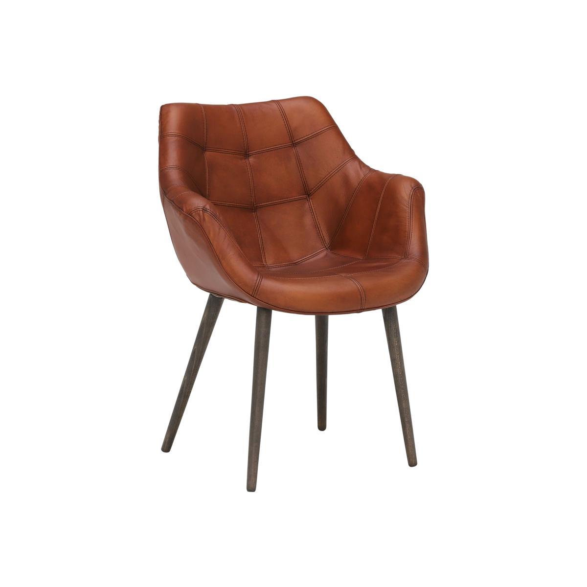 Leather Dining Chair - Brown - Leather - Quilted - W60 x D62 x H84cm - Barker & Stonehouse – image 1