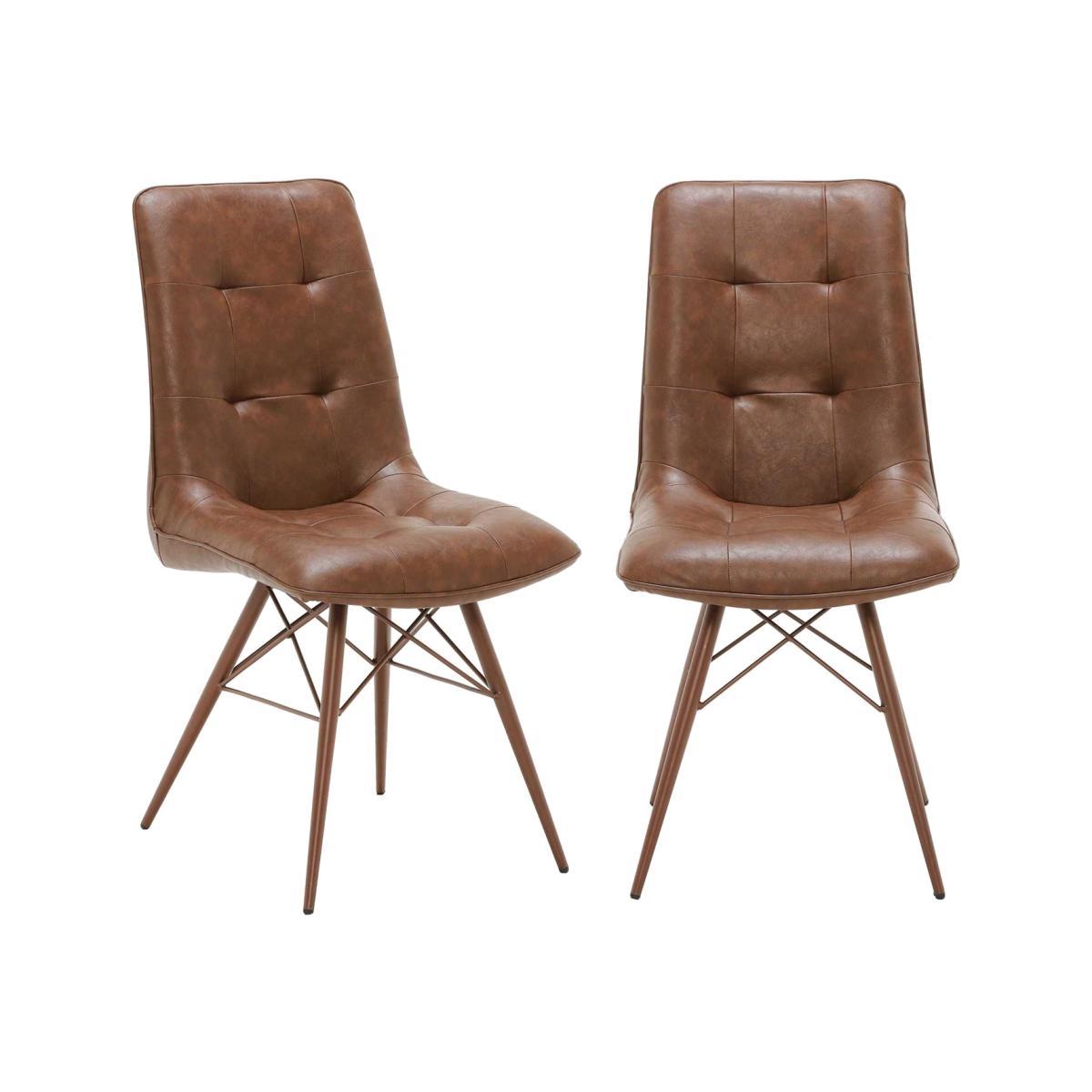 Pair of Hix Upholstered Dining Chairs - Brown - Leather - Buttoned - W45 x D62.5 x H94cm - Barker & Stonehouse – image 1