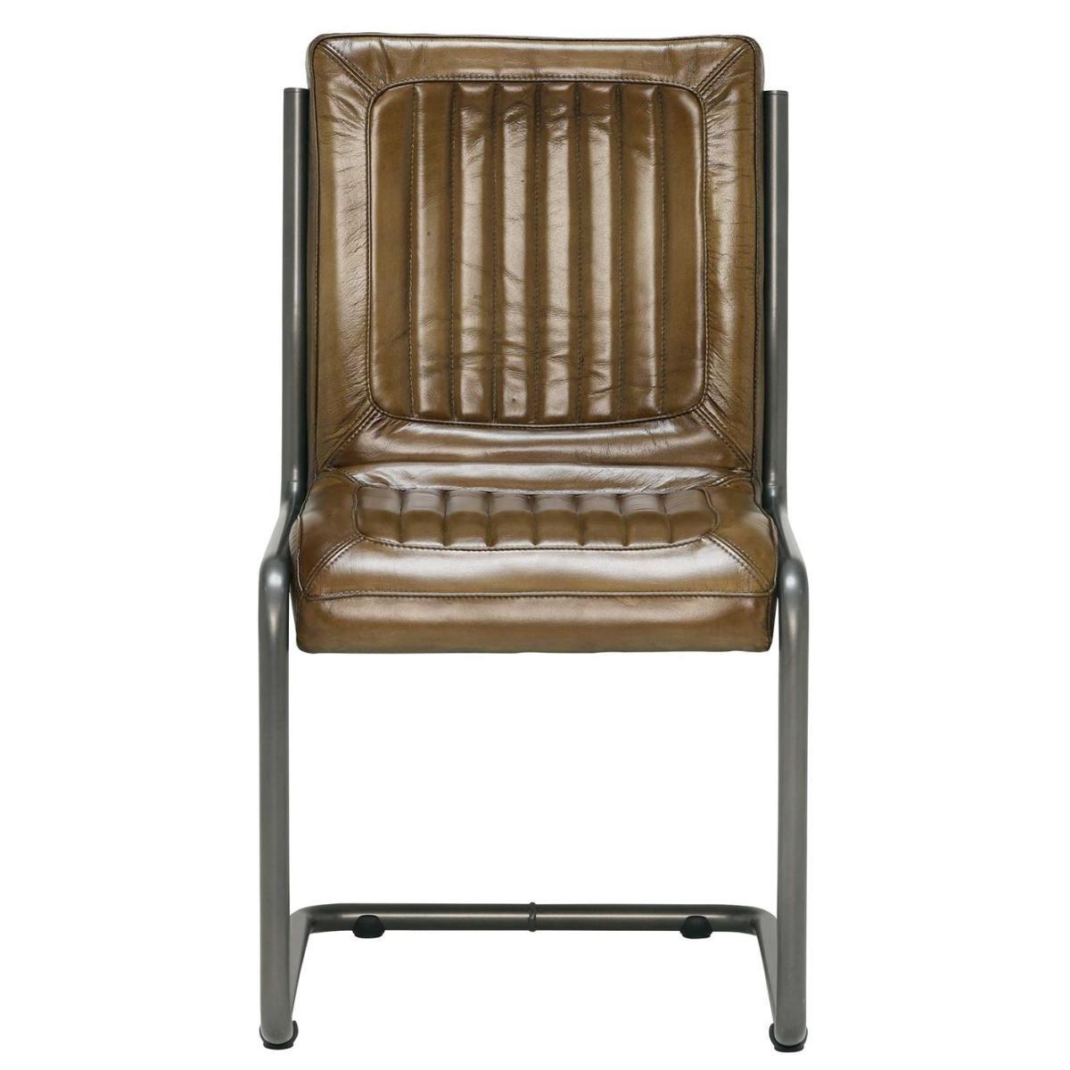 Jensen Buffalo Leather Dining Chair - Brown - Leather - Striped - W55 x D61 x H85cm - Barker &amp; Stonehouse – image 2