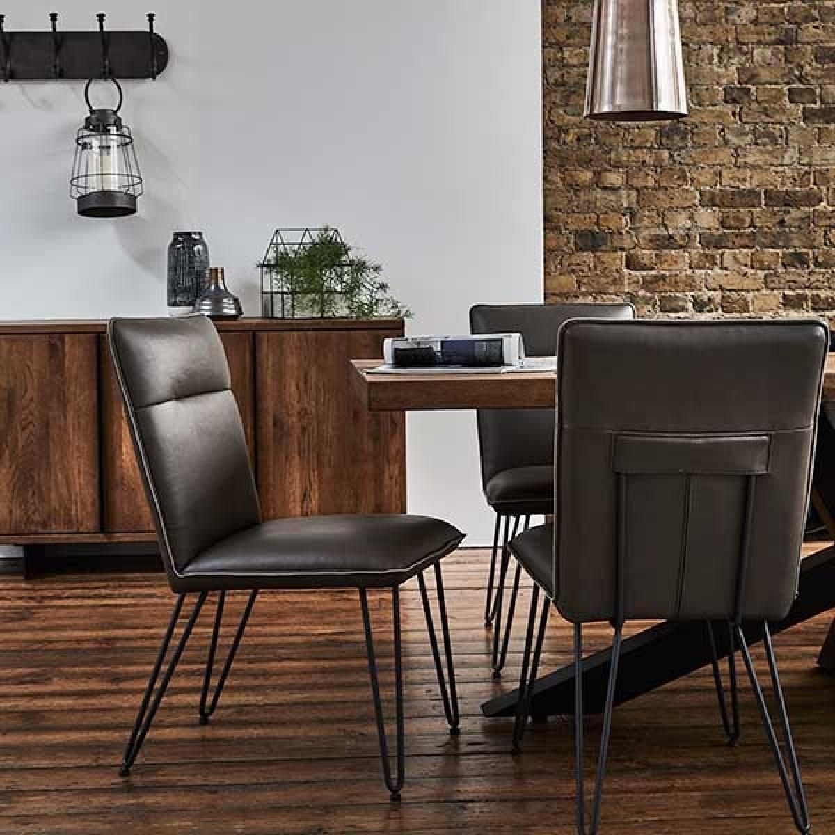 Faux Leather Leather Dining Chair - Anthracite/Grey - W49 x D62.5 x H91 cm - Barker &amp; Stonehouse – image 2