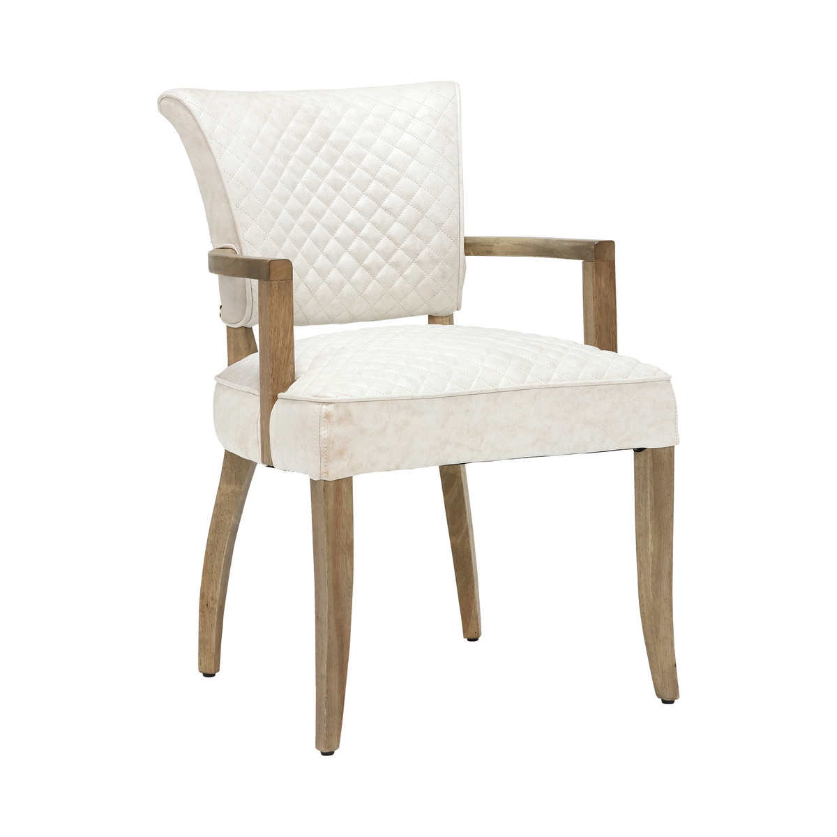 Timothy Oulton Mimi Quilted Leather Dining Chair with Arms, Vintage Bianco – image 1