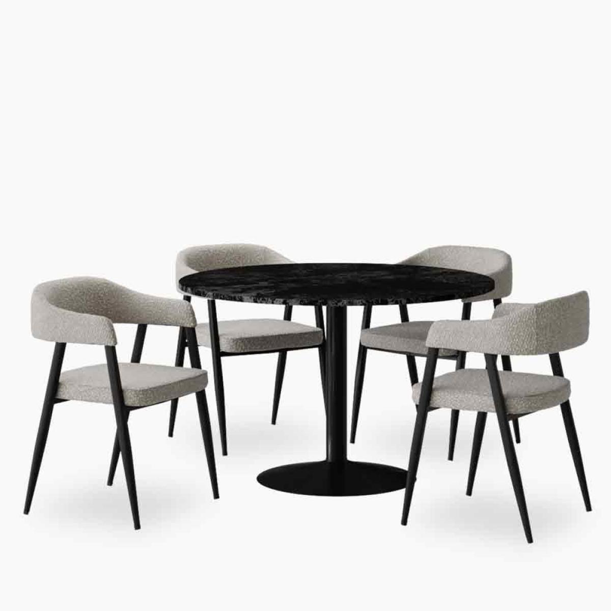 £260 Off Ibiza & Presley 4 Chairs Dining Set, Black & Speckled Stone Sustainable Boucle – image 2