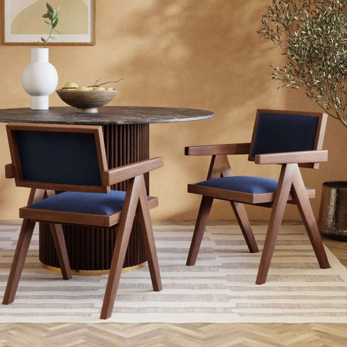 £20 Off Goswell Wooden Carver Dining Chair, Royal Blue Sustainable Velvet & Walnut – image 2