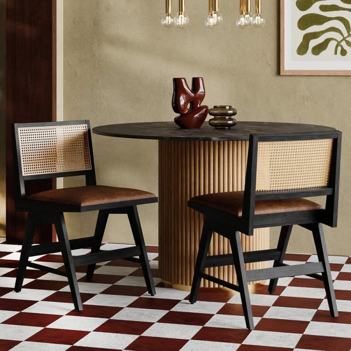 Cleo Wooden Dining Chair, Tan & Black – image 1