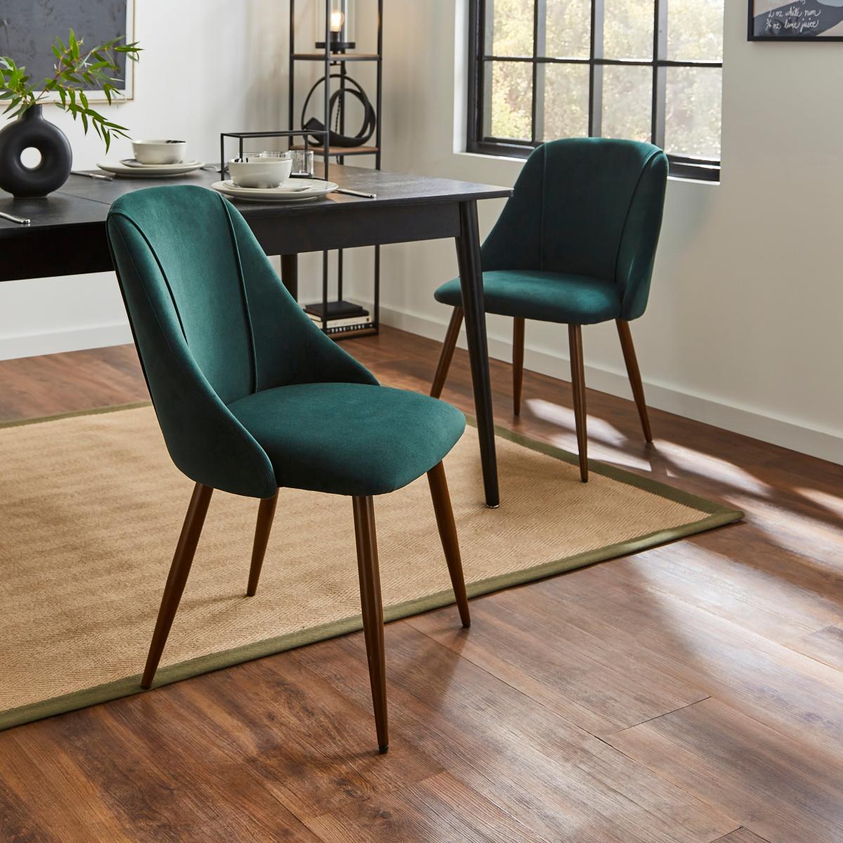 Luna Set of 2 Dining Chairs, Velvet Velvet Bottle Green – image 1