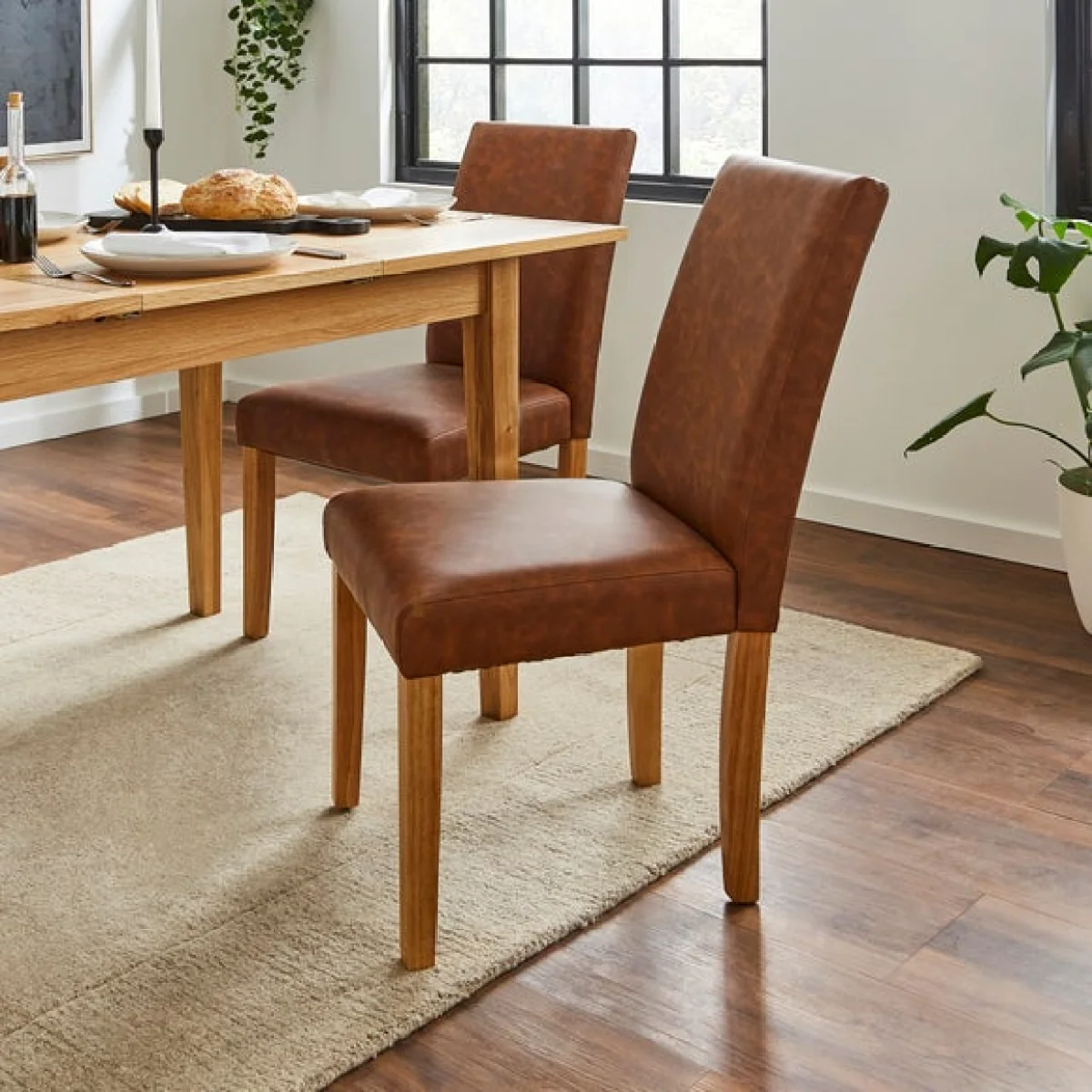 Hugo Set of 2 Dining Chairs, Distressed Faux Leather – image 1