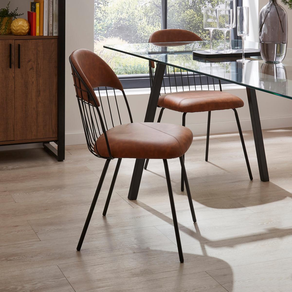 Marcela Set of 2 Chairs, Tan Faux Leather Tan (Brown) – image 1