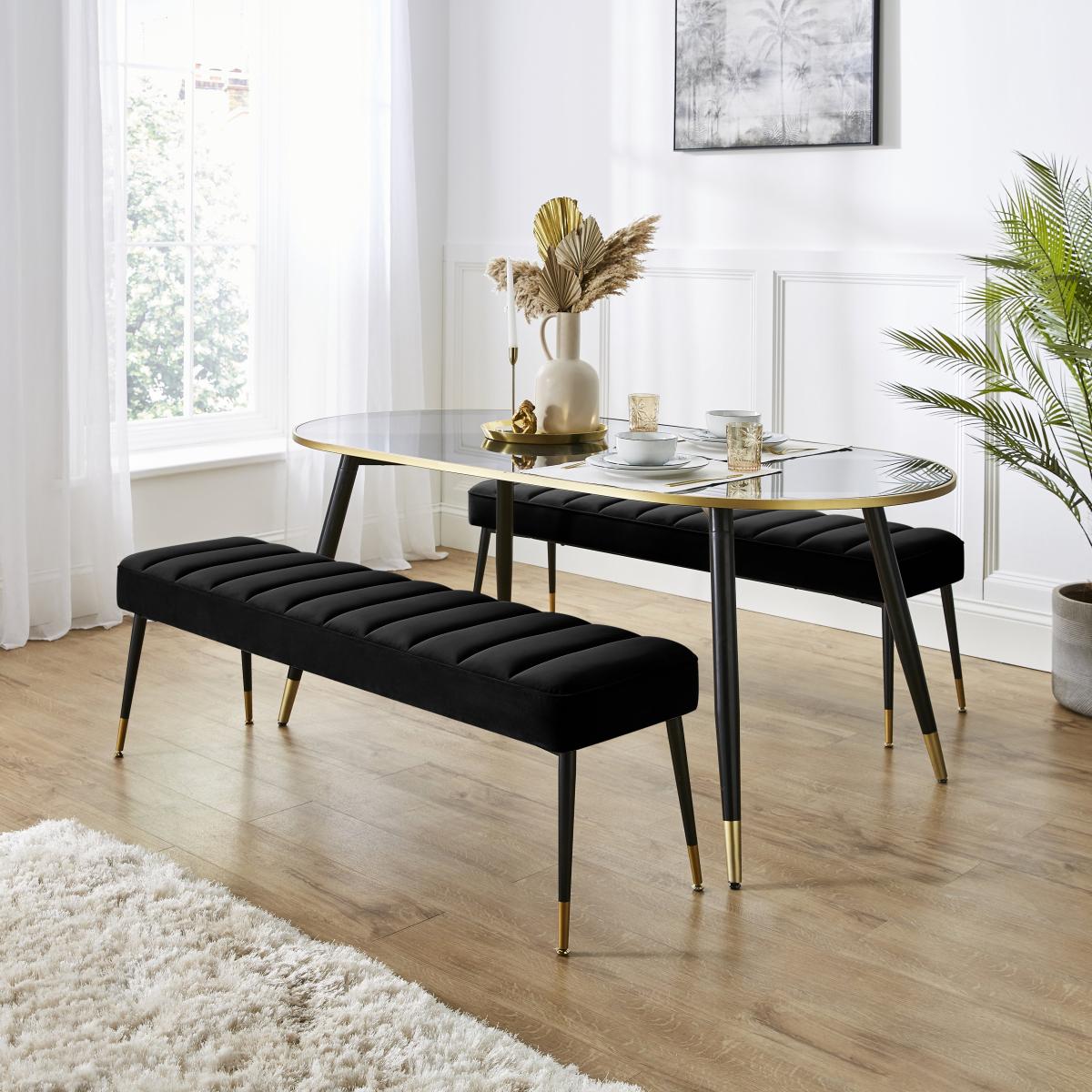 Sylvia Dining Bench, Velvet Black – image 2