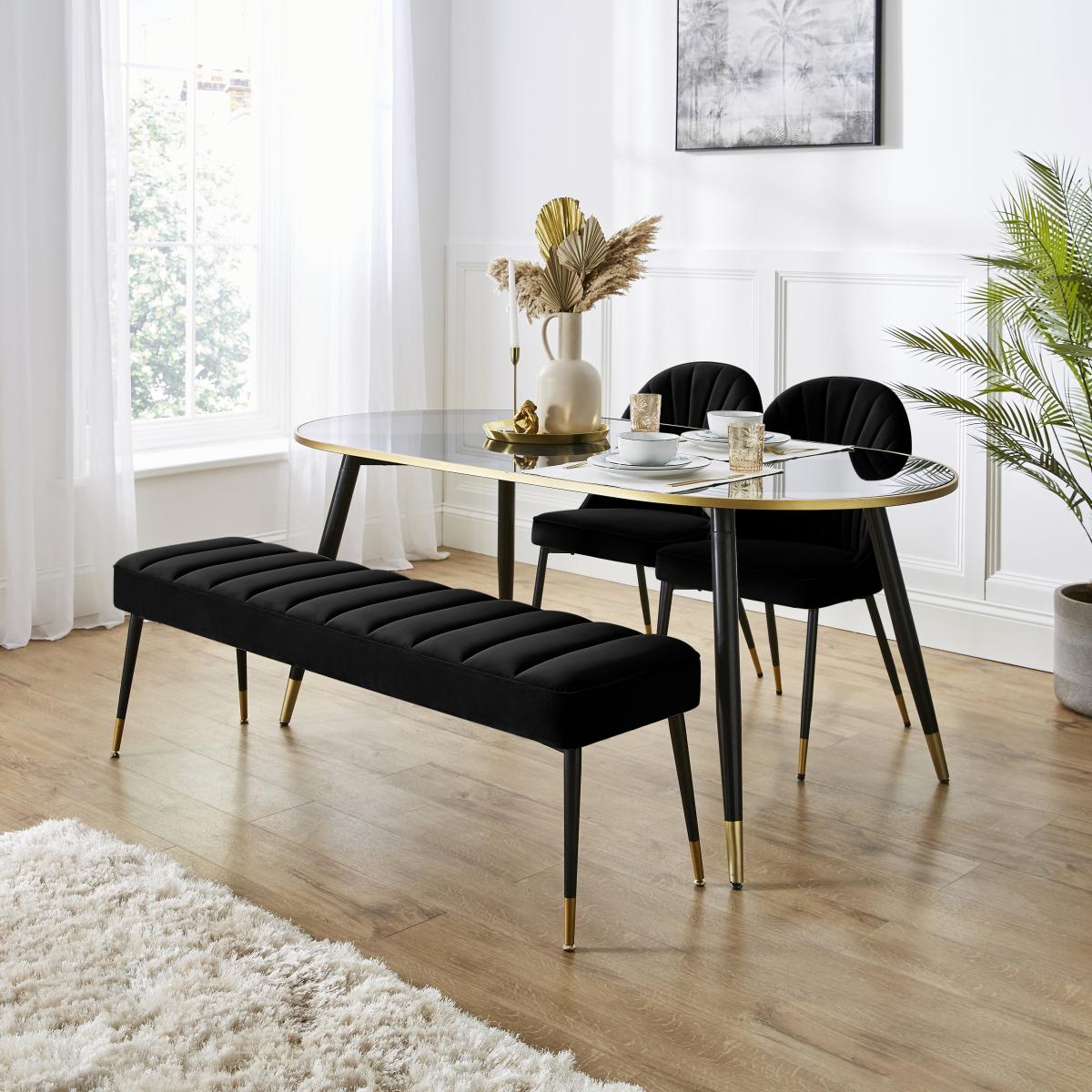 Sylvia Dining Bench, Velvet Black – image 3