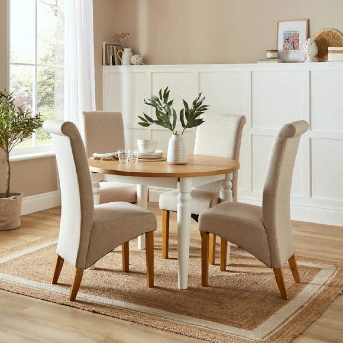 Chester Set of 2 Dining Chairs, Natural Herringbone Fabric – image 2