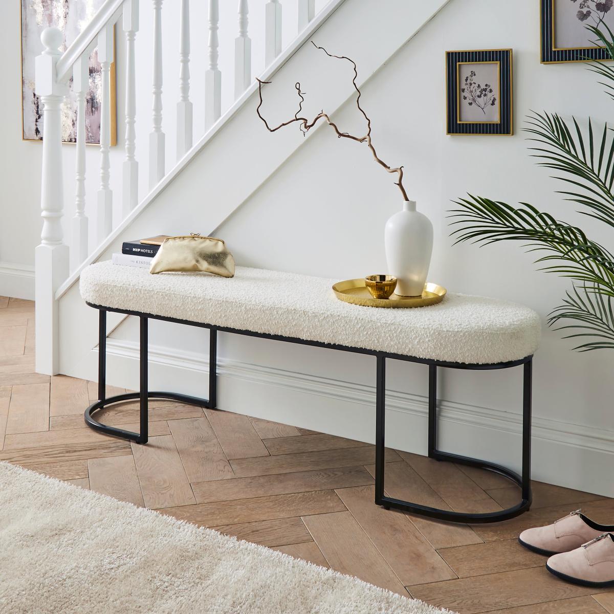 Zena Backless Boucle Dining Bench, Ivory Boucle Ivory – image 2