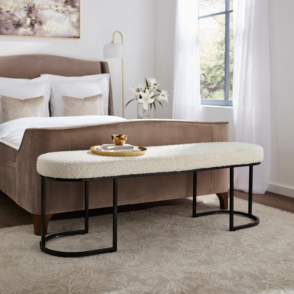 Zena Backless Boucle Dining Bench, Ivory Boucle Ivory – image 3