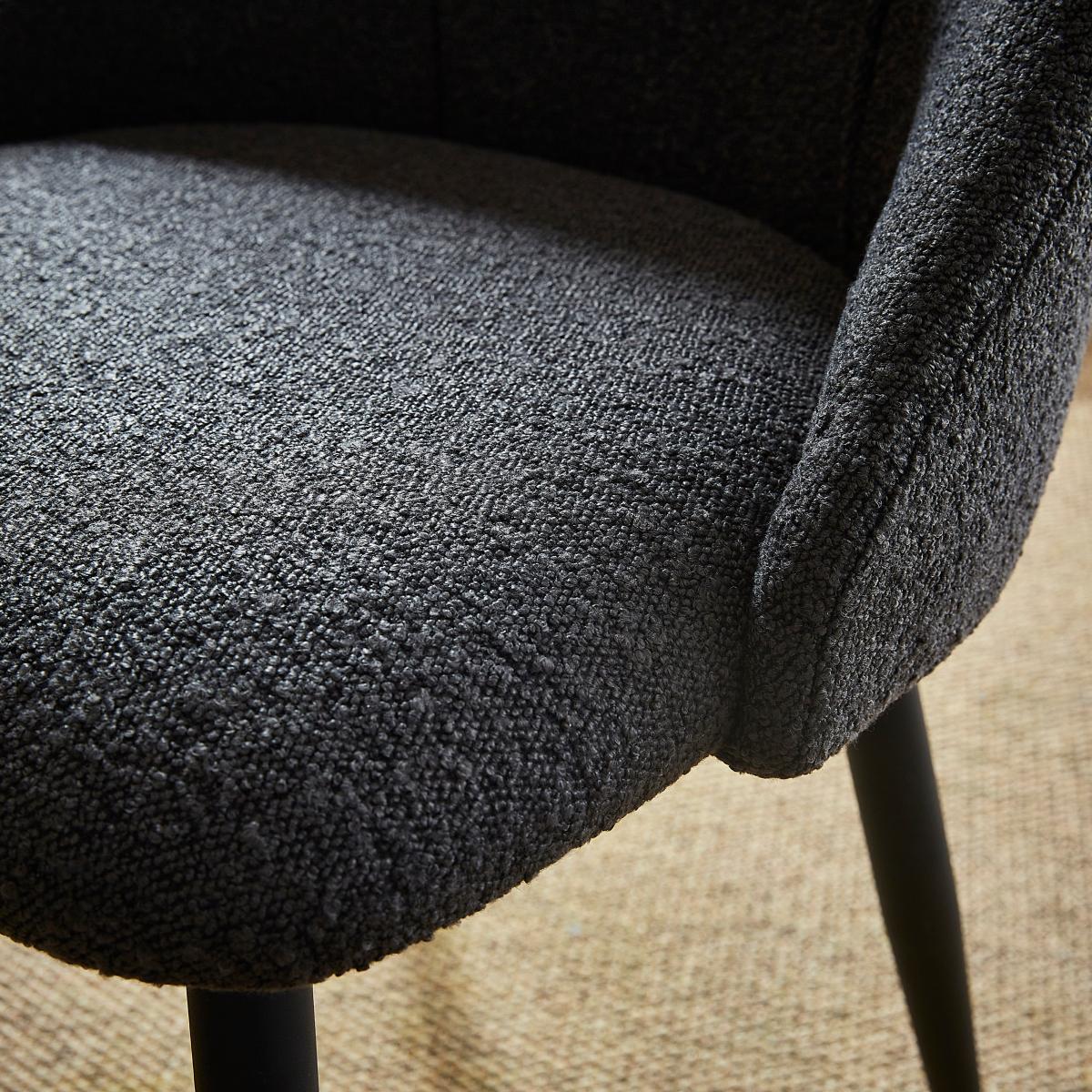 Luna Set of 2 Dining Chairs, Black Boucle Boucle Black – image 3