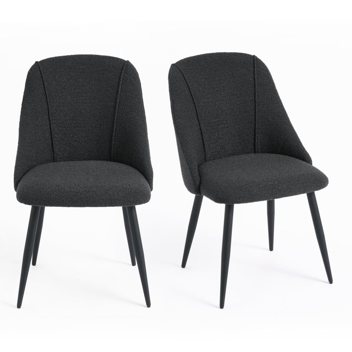 Luna Set of 2 Dining Chairs, Black Boucle Boucle Black – image 4