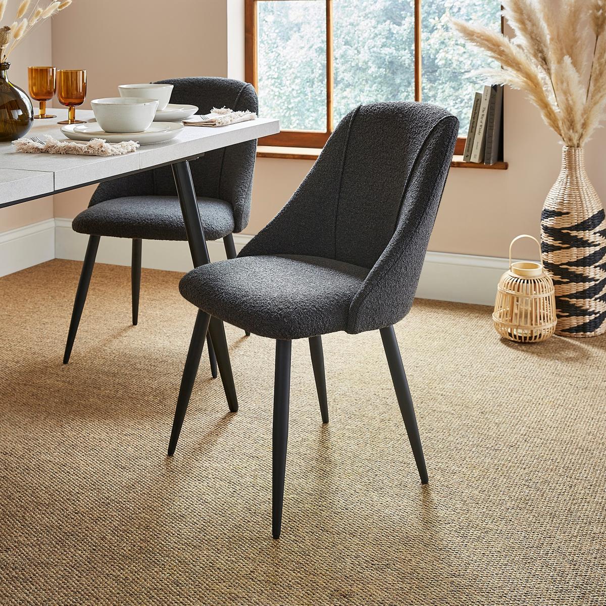 Luna Set of 2 Dining Chairs, Black Boucle Boucle Black – image 1