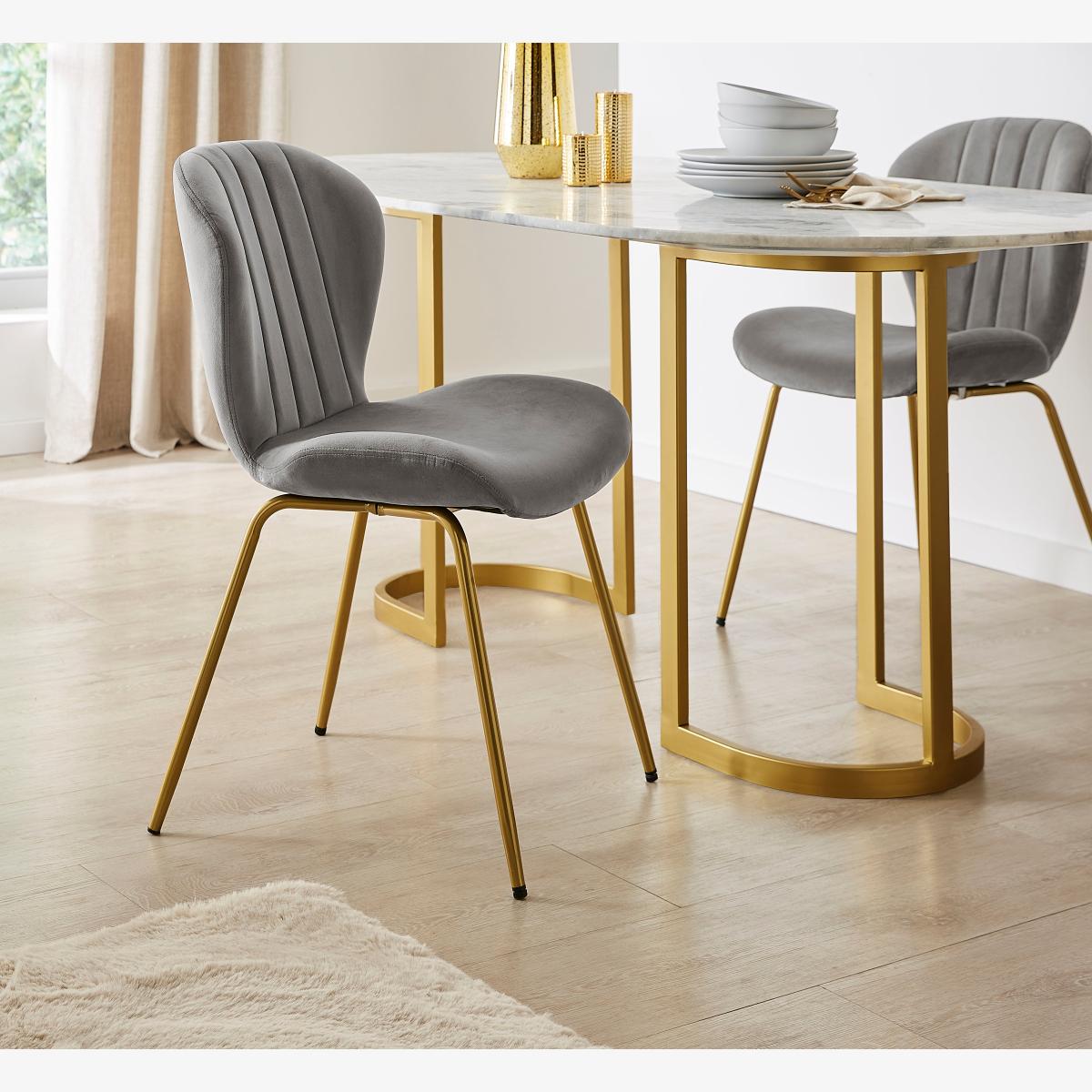 Lila Dining Chair, Velvet Velvet Grey – image 1