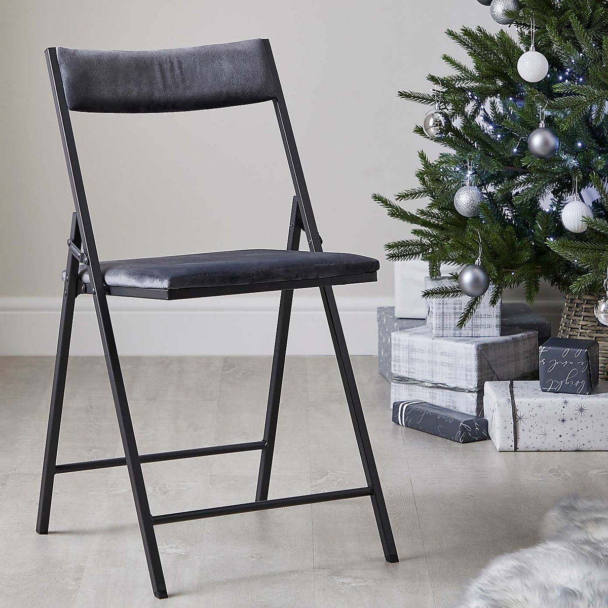 Emily Velvet Folding Chair Light Grey – image 2