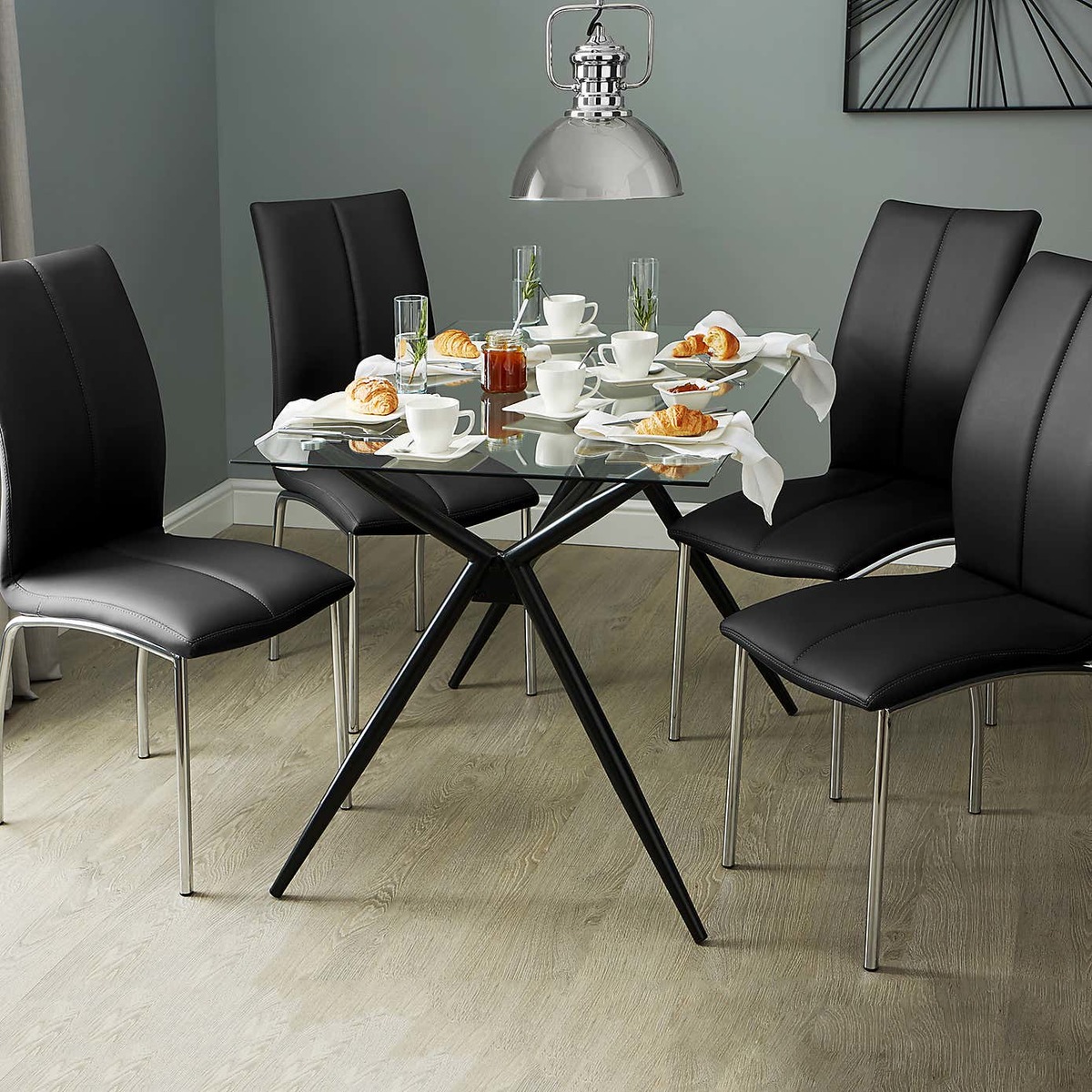 Nantes Set of 2 Dining Chairs Black PU Leather Black – image 2