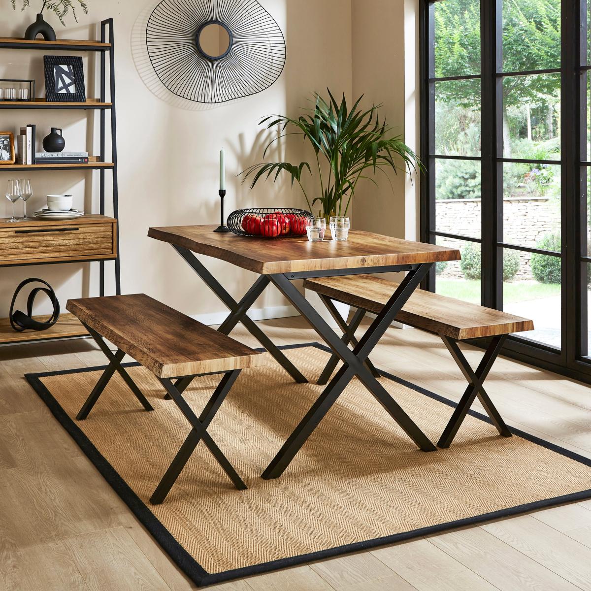 Ezra 2 Seater Dining Bench Rustic Oak Effect – image 2