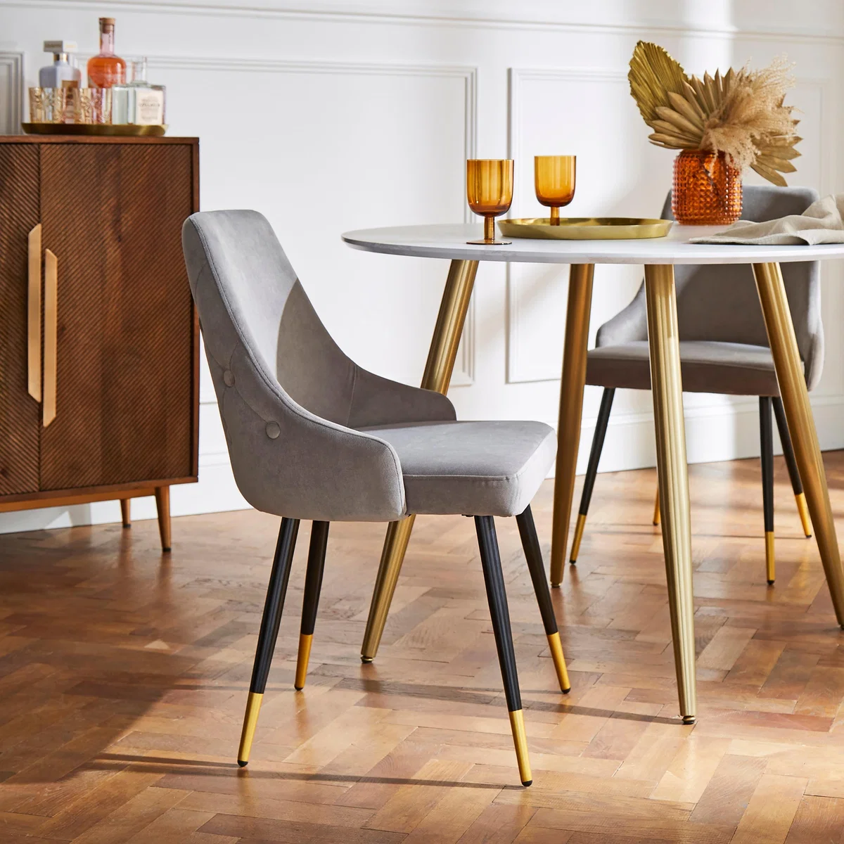 Ariana Set of 2 Dining Chairs, Velvet Grey – image 1