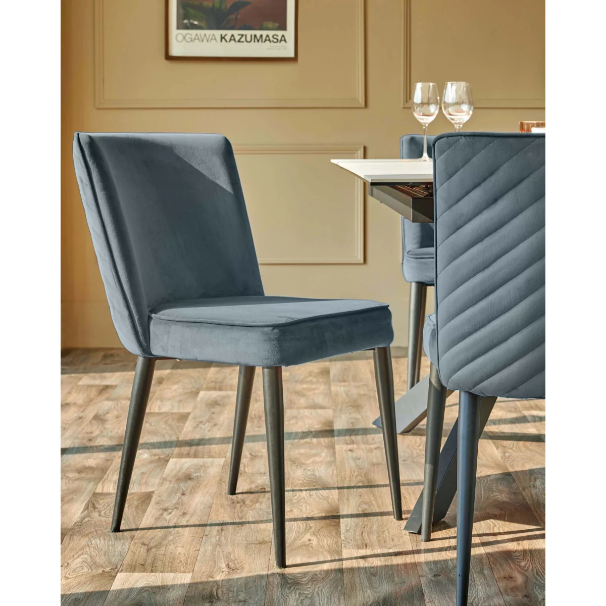 Serena Blue Grey Velvet Dining Chair – image 2