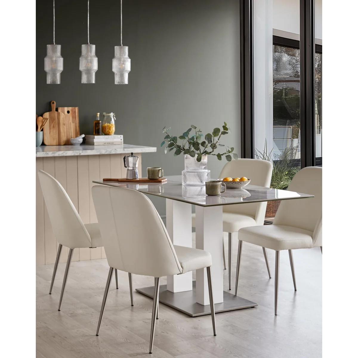 Deco White Real Leather Dining Chair – image 2