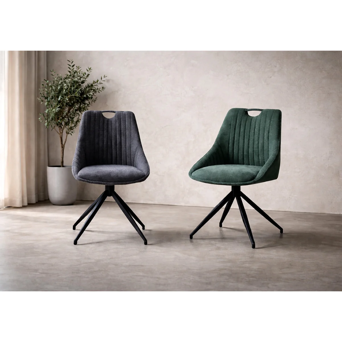 Petra Set of 6 Fabric Swivel Dining Chairs - Green – image 2