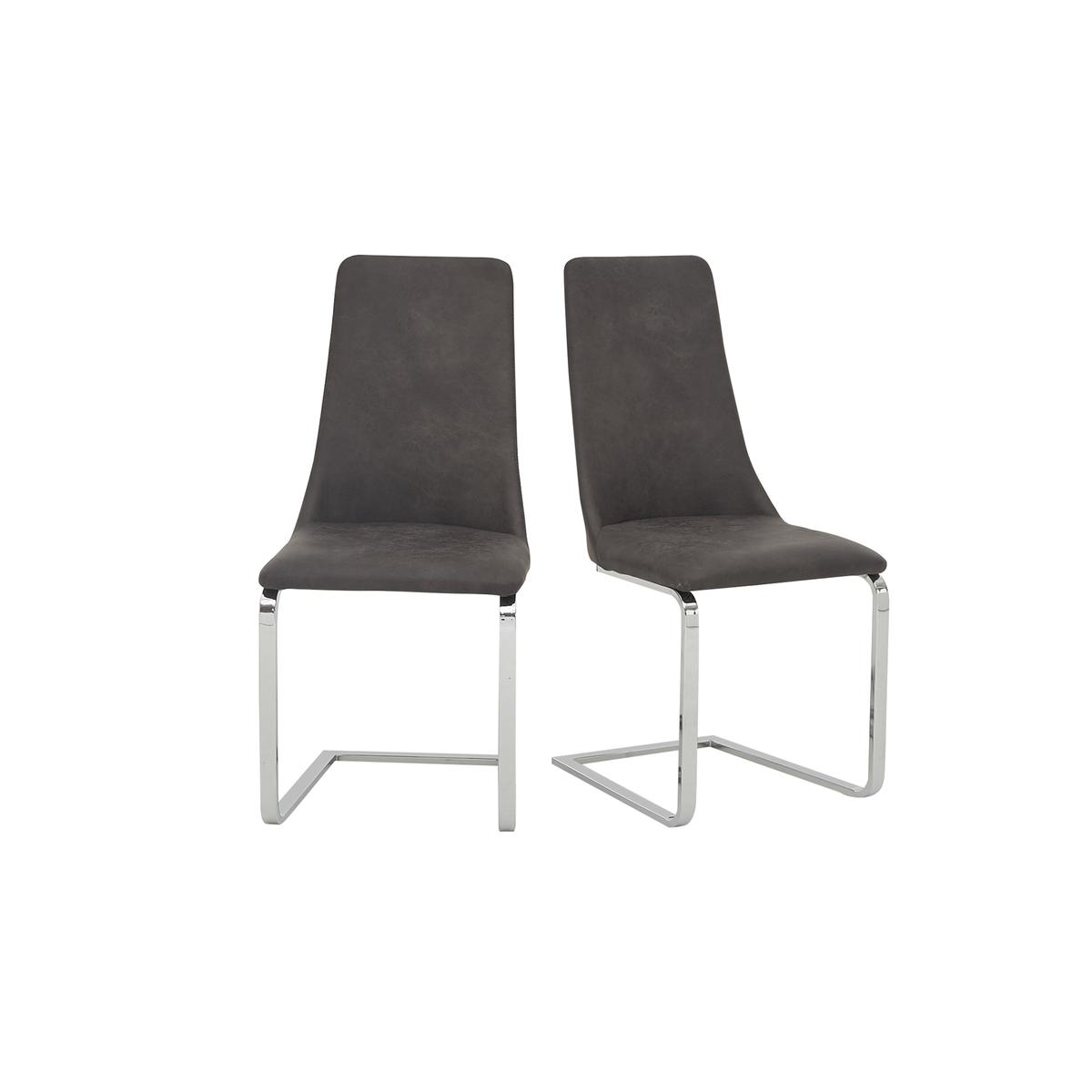 Nevada Pair of Faux Leather Dining Chairs - Grey – image 6
