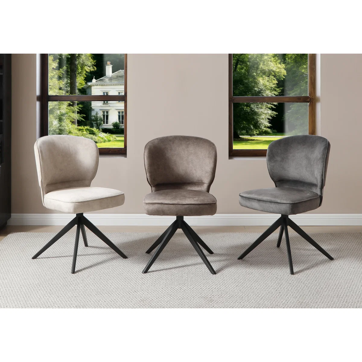 Imperium Set of 4 Fabric Swivel Dining Chairs - Chocolate – image 2