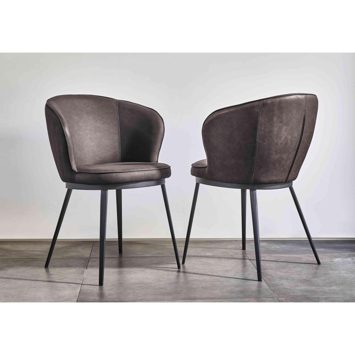 Hela Pair of Faux Leather Curved Dining Chairs with Metal Legs – image 2