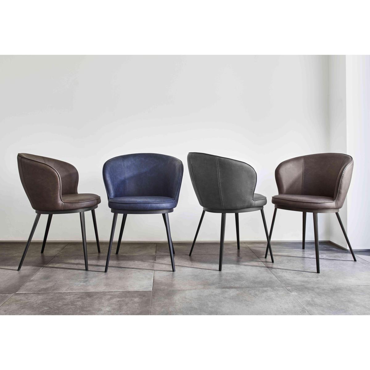 Hela Set of 4 Faux Leather Curved Dining Chairs with Metal Legs – image 2