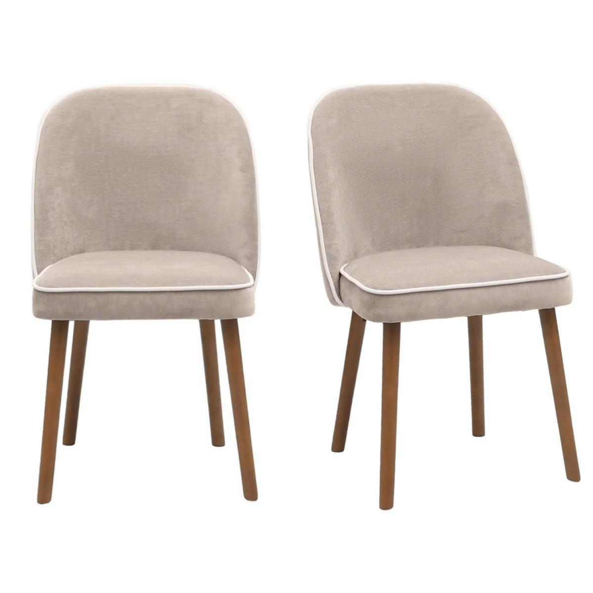 Set of 2 Taupe Chenille Dining Chairs with Contrast Piped Detail - Claudia – image 3