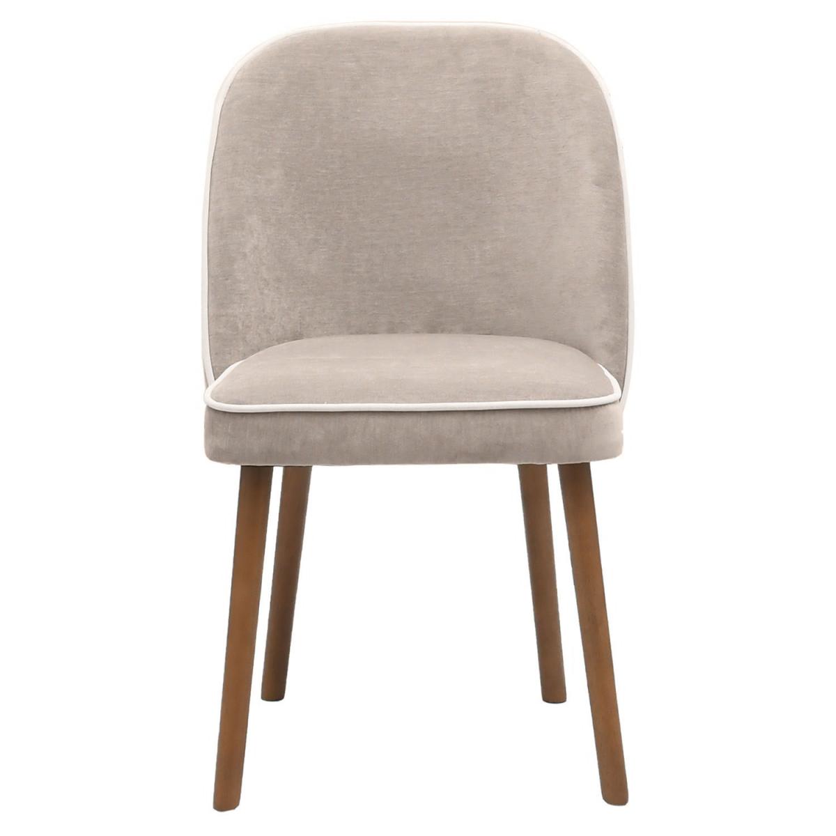Set of 2 Taupe Chenille Dining Chairs with Contrast Piped Detail - Claudia – image 5