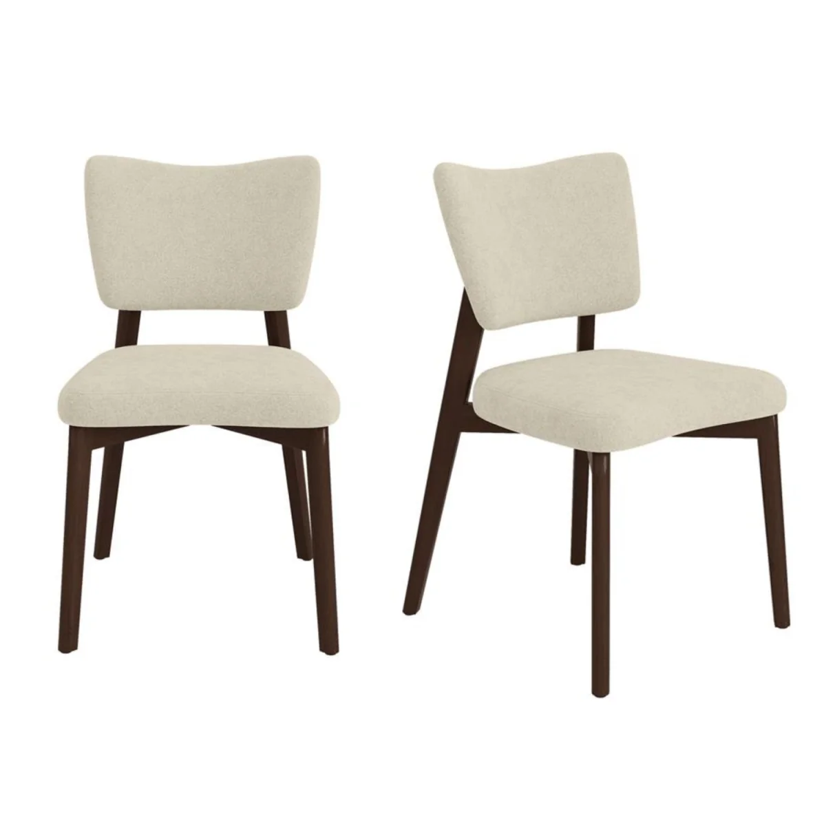 Set of 6 Beige Upholstered Dining Chairs with Walnut Legs - Greta – image 3