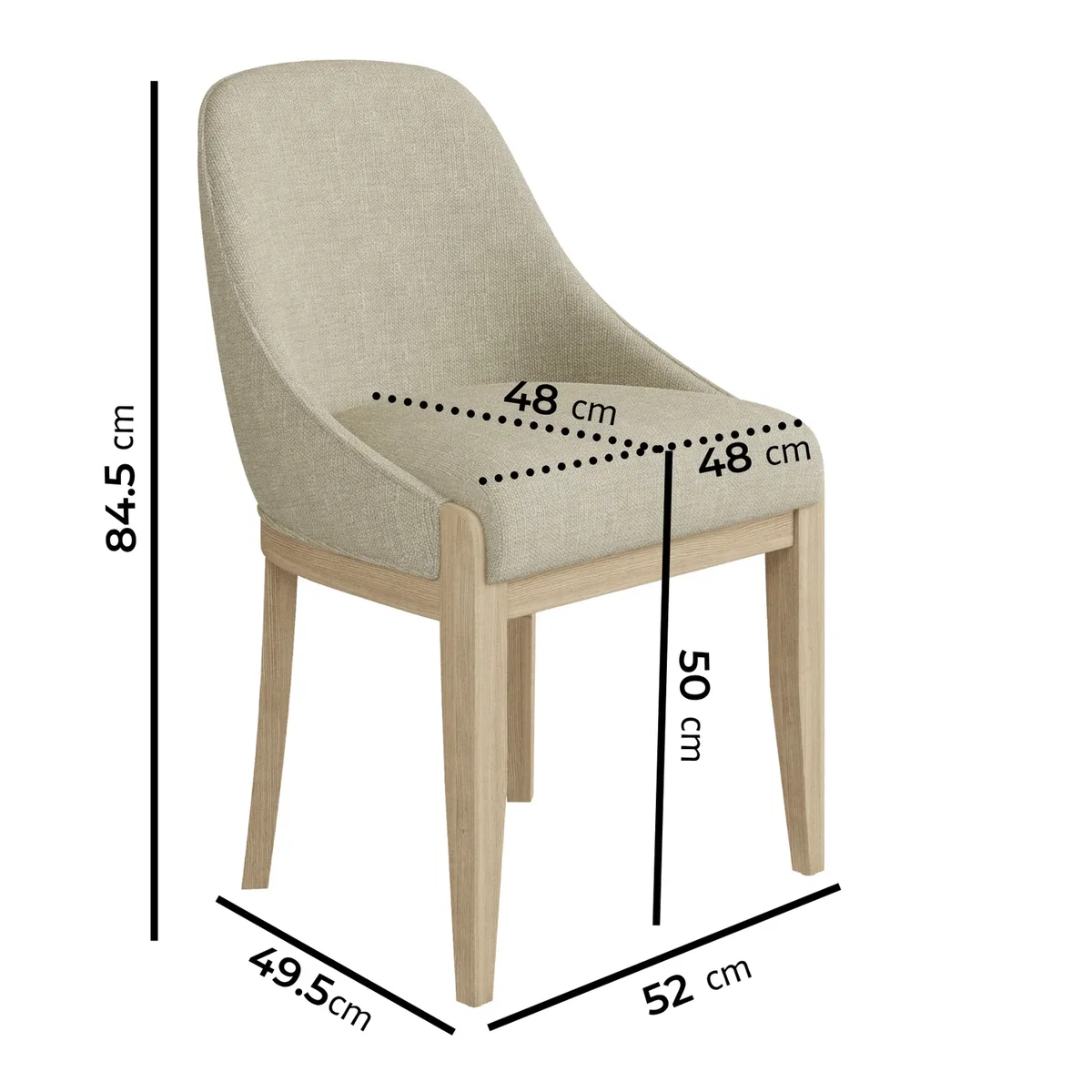 Set of 2 Beige Upholstered Dining Chairs with Solid Wood Legs - Madeline – image 2