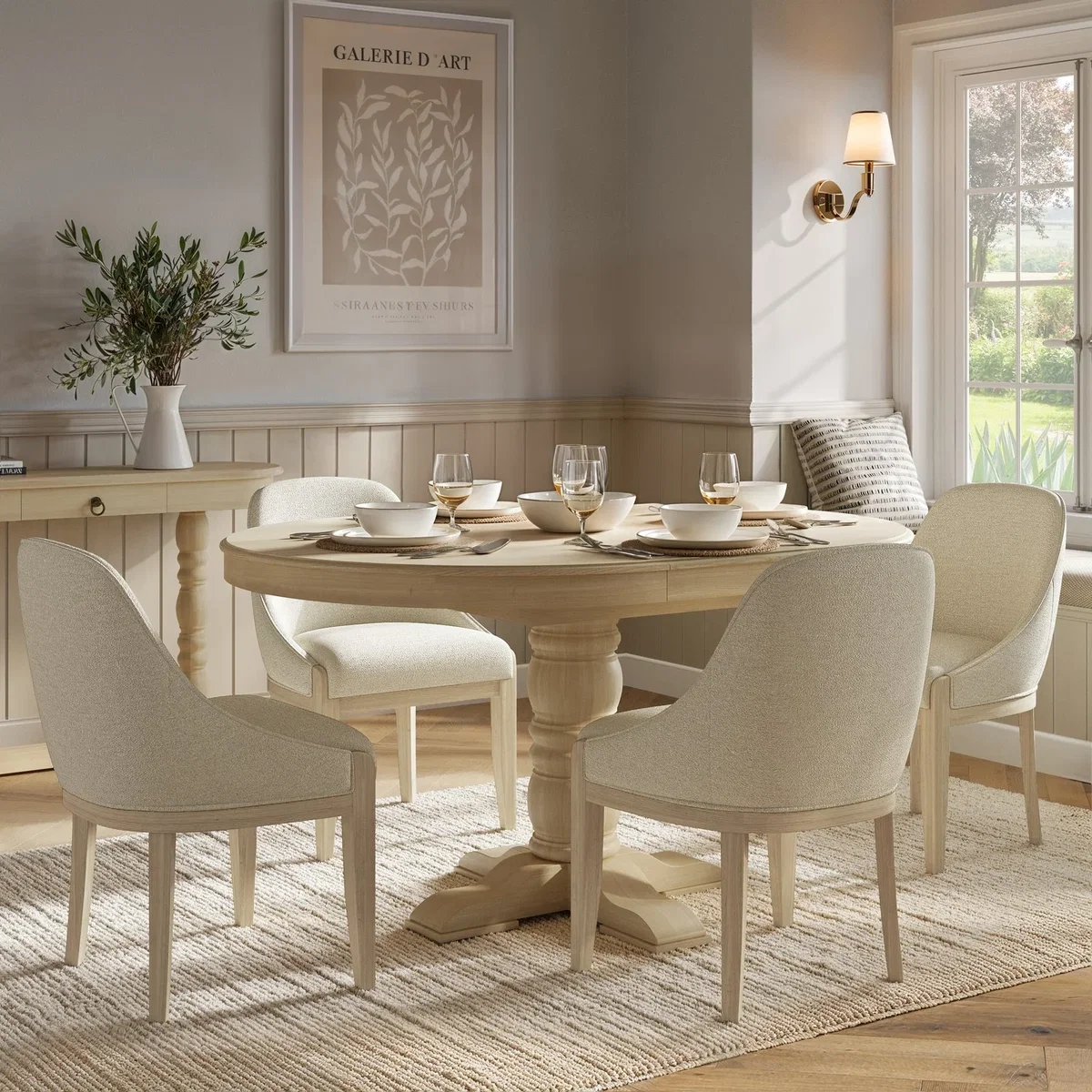 Set of 2 Beige Upholstered Dining Chairs with Solid Wood Legs - Madeline – image 8