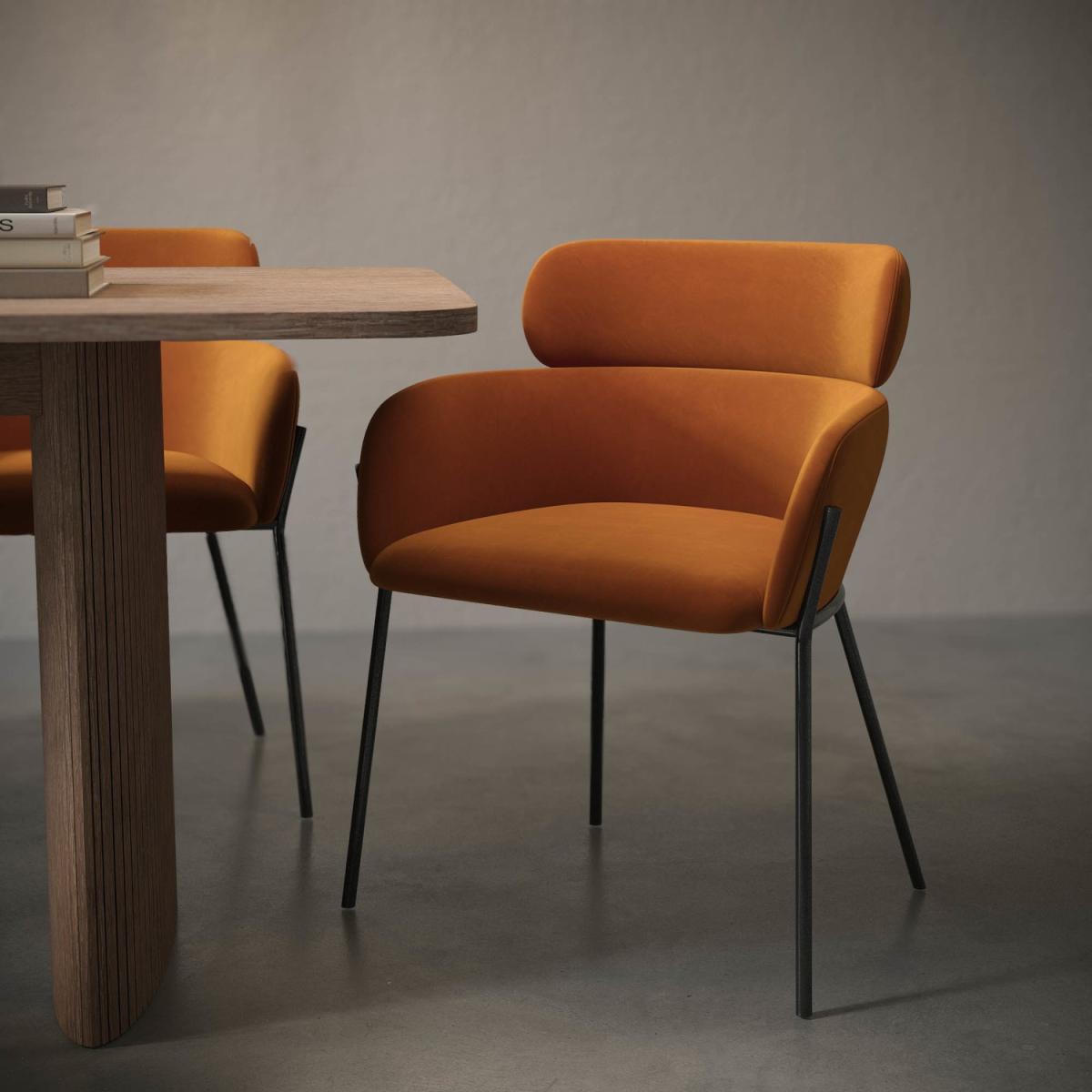 Set of 2 Orange Velvet Dining Chairs - Isla – image 2