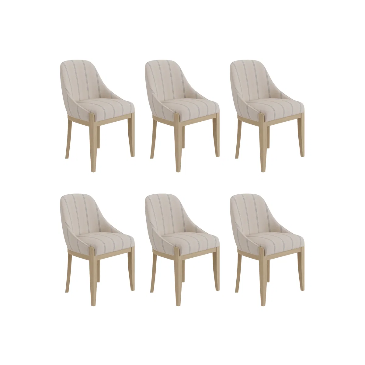 Set of 6 Beige and Blue Striped Upholstered Dining Chairs with Solid Wood Legs - Madeline – image 1