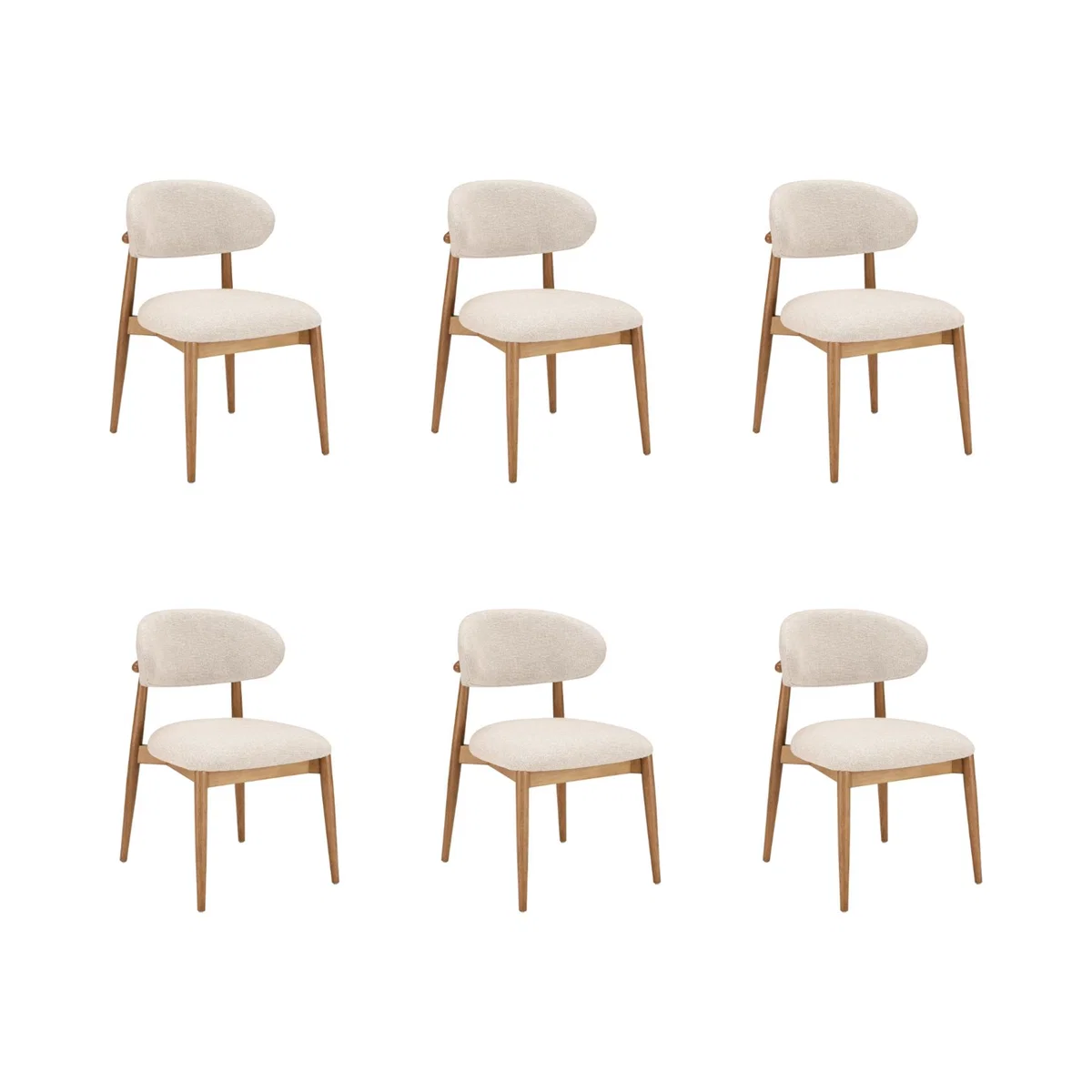 Set of 6 Beige Upholstered Curved Dining Chair With Solid Wood Exposed Back - Kori – image 1