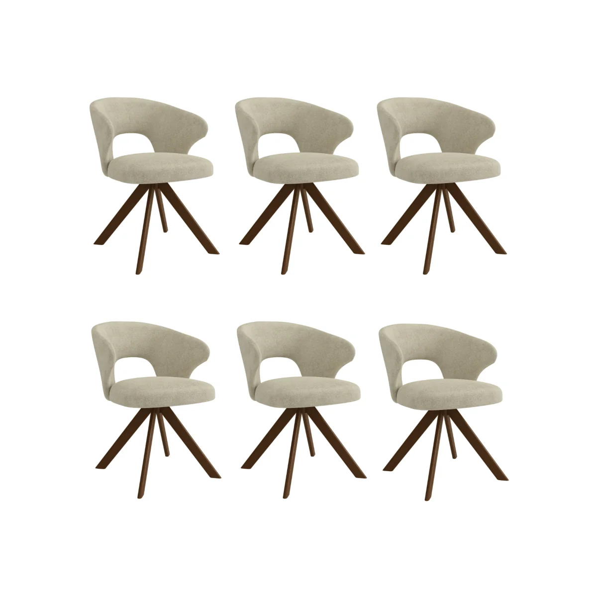 Set of 6 Beige Upholstered Swivel Dining Chairs with Walnut Legs - Mila – image 1