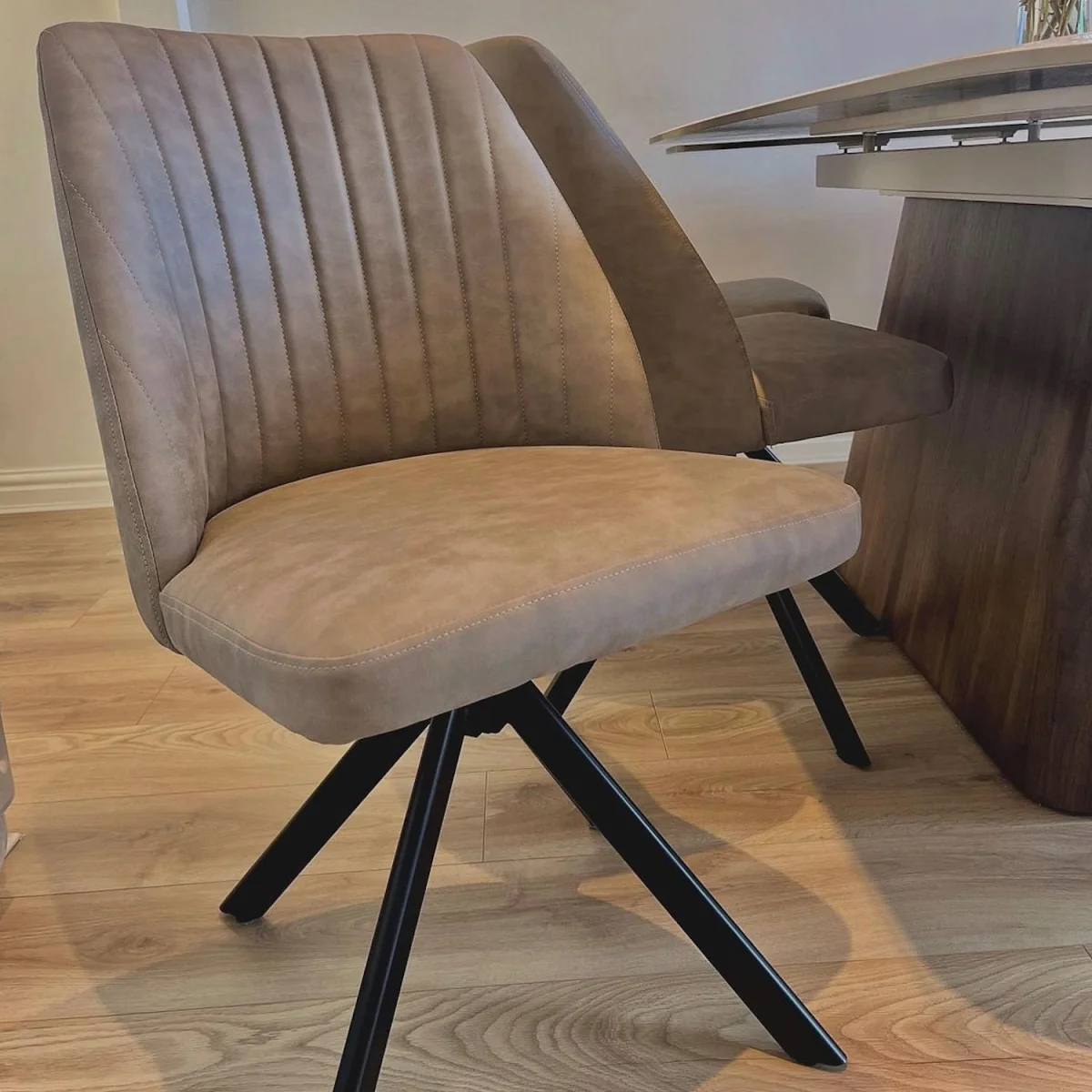Set of 6 Beige Faux Leather Swivel Dining Chairs - Logan – image 5