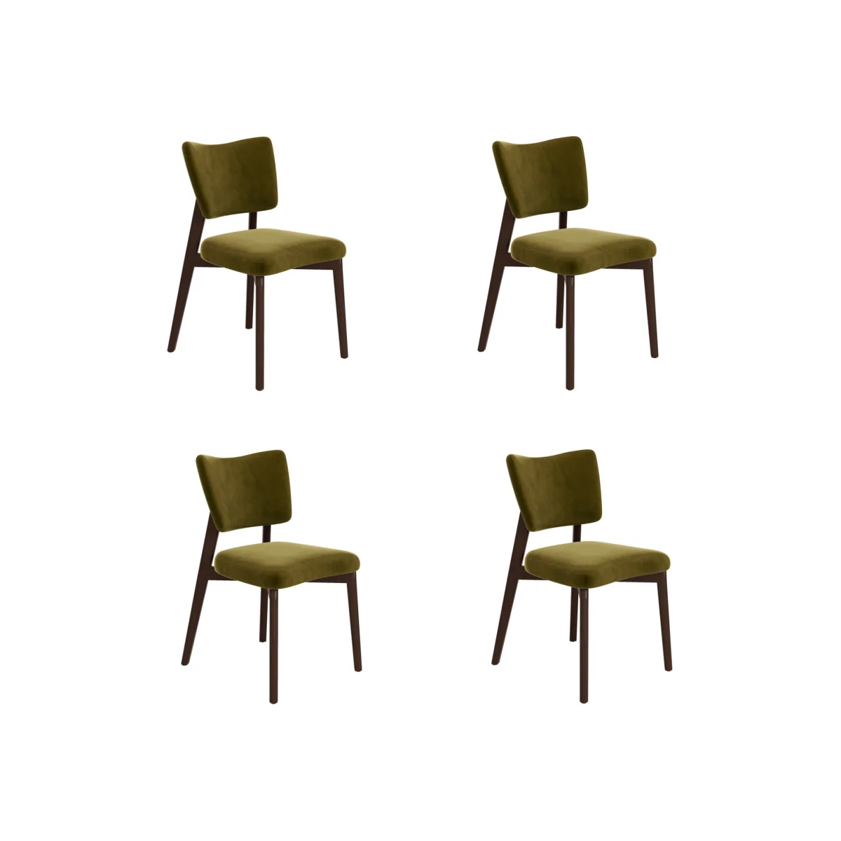 Set of 4 Olive Green Velvet Dining Chairs with Walnut Legs - Greta – image 1