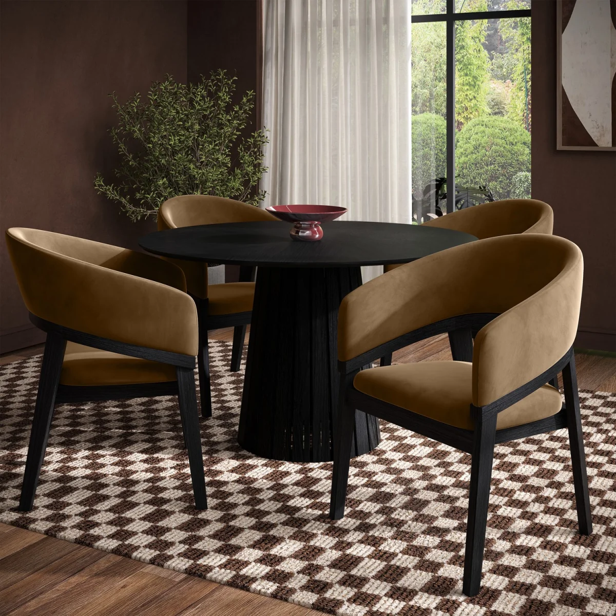 Set of 4 Black and Brown Velvet Curved Dining Chairs - Owen – image 7